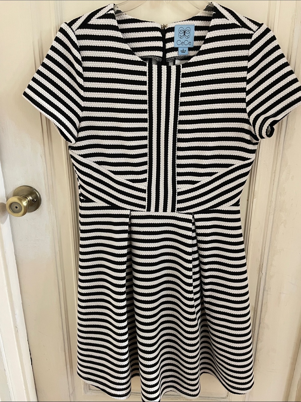 CeCe Black & White Striped A-Line Dress